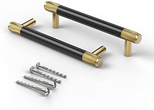 Bar Cabinet Handle Knob Pull Brushed Satin Gold/Knurled Brass Finish with Electroplated Matte Bla... | Amazon (US)