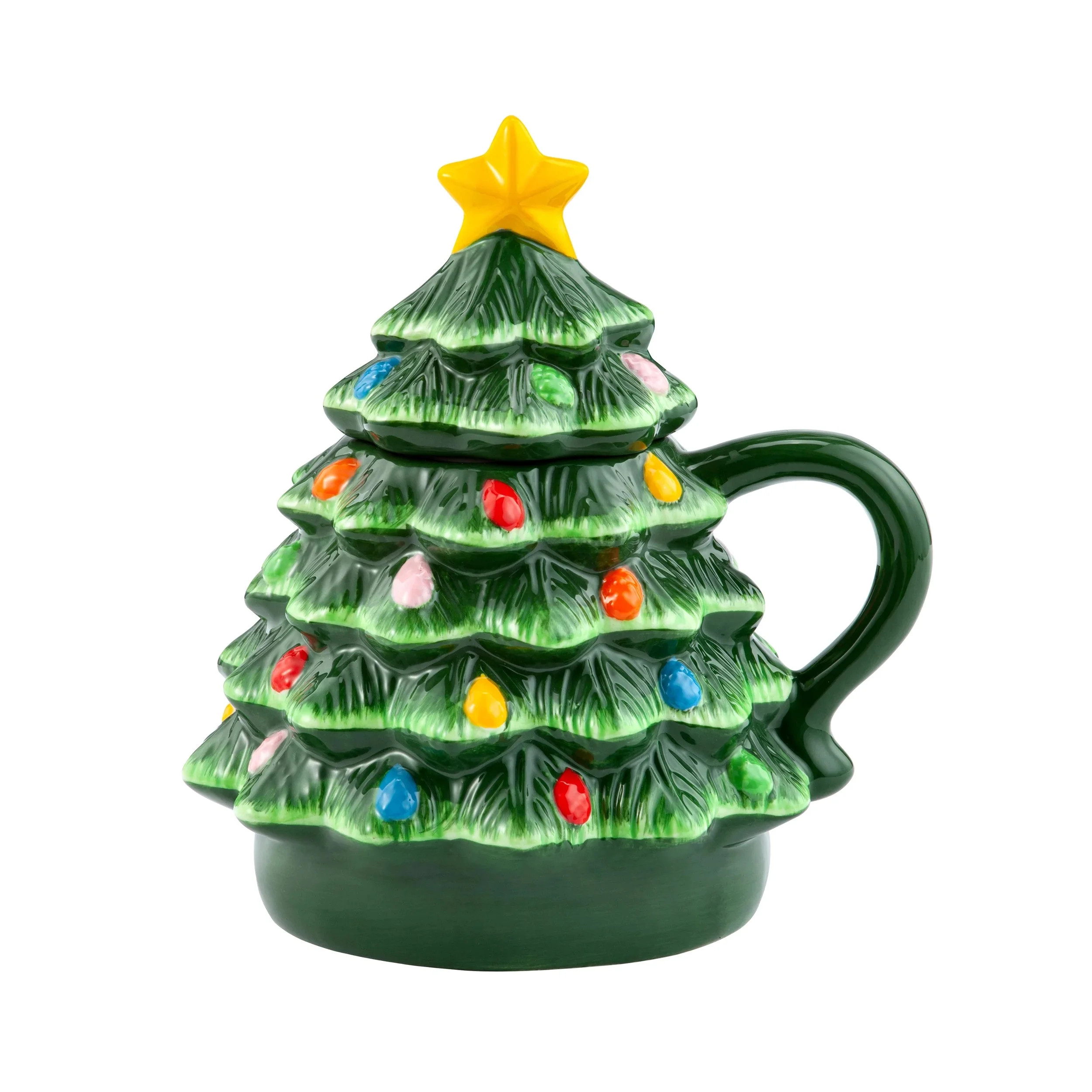 Mr. Christmas Nostalgic Ceramic 16oz Green Tree Lidded Mugs | Walmart (US)