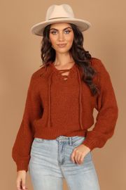 Cate Tie Neck Knit Sweater - Rust | Petal & Pup (US)