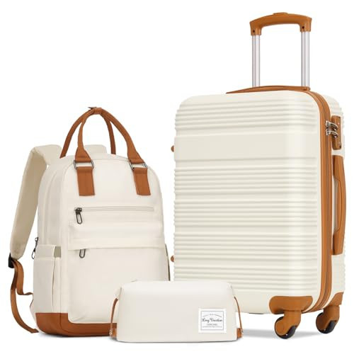 LONG VACATION 3 Piece Carry On Luggage Set with Backpack, 20 Inch Carry Suitcase with Spinner Wheels, ABS+PC Hardshell Suitcase set with TSA Lock & YKK Zipper | Amazon (US)