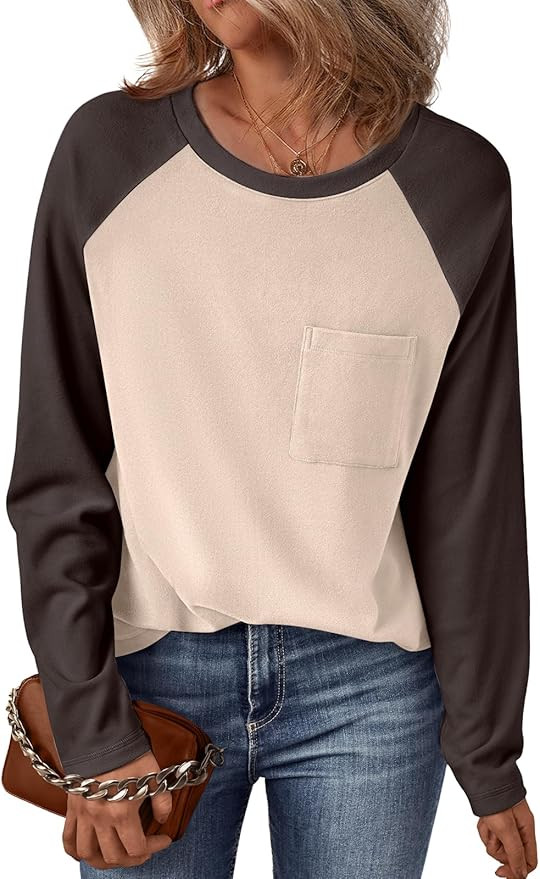 Trendy Queen Womens Crew Neck Long Sleeve Colorblock Shirts 2024 | Amazon (US)
