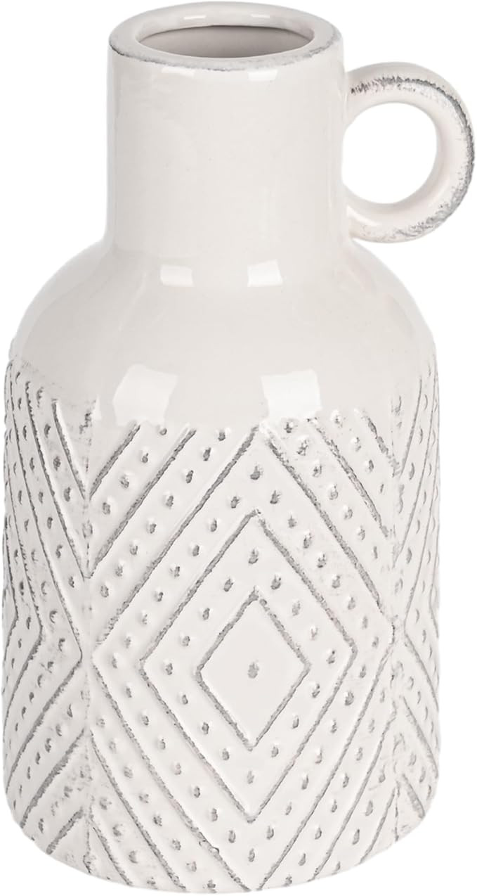SLIVOUS White Ceramic Vase for Modern Rustic Home Decor, Vintage Embossed Decorative Flower Vase ... | Amazon (US)