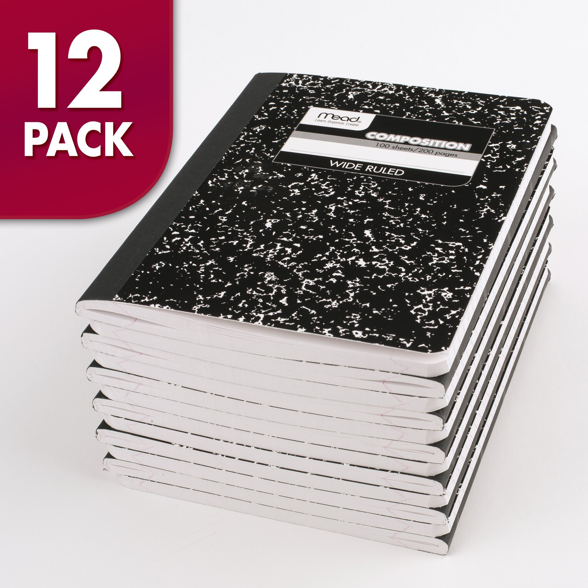 Mead Composition Book Wide Ruled 100 Sheets 9 34 x 7 12 Black Marble 12 Pack - - Walmart.com | Walmart (US)