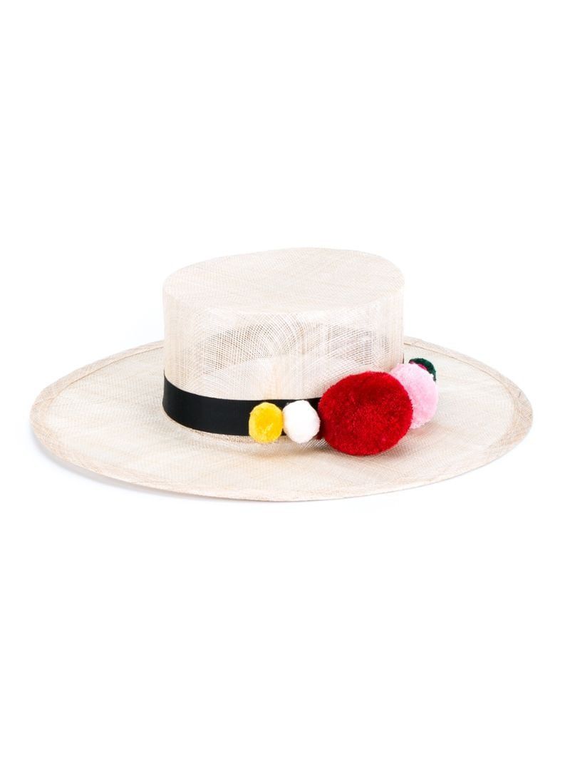 Natasha Zinko Pom Pom Trim Straw Hat | Farfetch EU