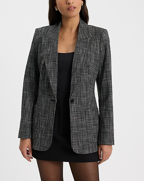 Plaid One Button Blazer | Express