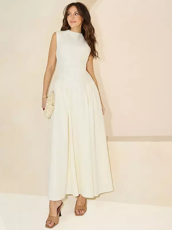 Michelle Keegan Pleated Corset Sleeveless Dress - Cream | Very (UK)