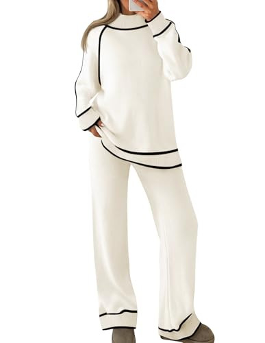 ZESICA Women's Two Piece Outfits Sweater Sets Long Sleeve Turtleneck Pullover Tops Wide Leg Pants... | Amazon (US)