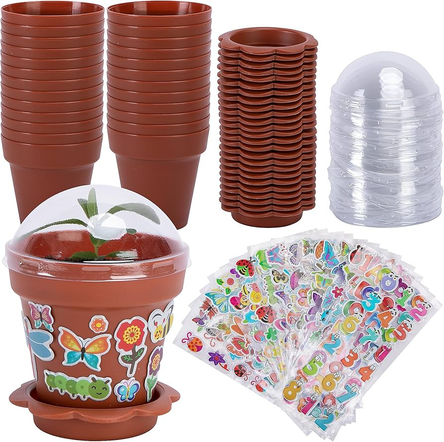 25 Packs Cupcake Plant Nursery Pots with Humidity Dome, Small Plastic Flower Plant Pots with 20 S... | Amazon (US)