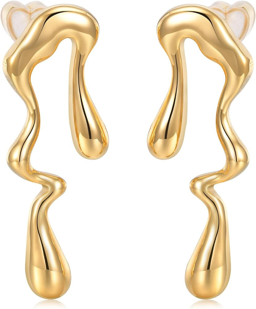 Womens Gold Studs Earrings, 14K Gold Plated Personality Big Stud Earring,Stainless Steel Hypoalle... | Amazon (US)