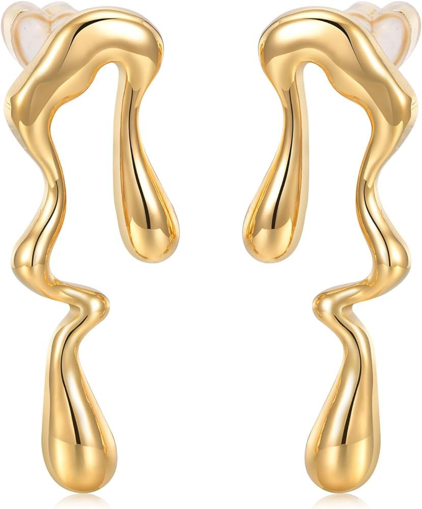 Women's Gold Studs Earrings - 14K Gold Plated Personality Big Studs Earring,Stainless Steel Hypoa... | Amazon (US)