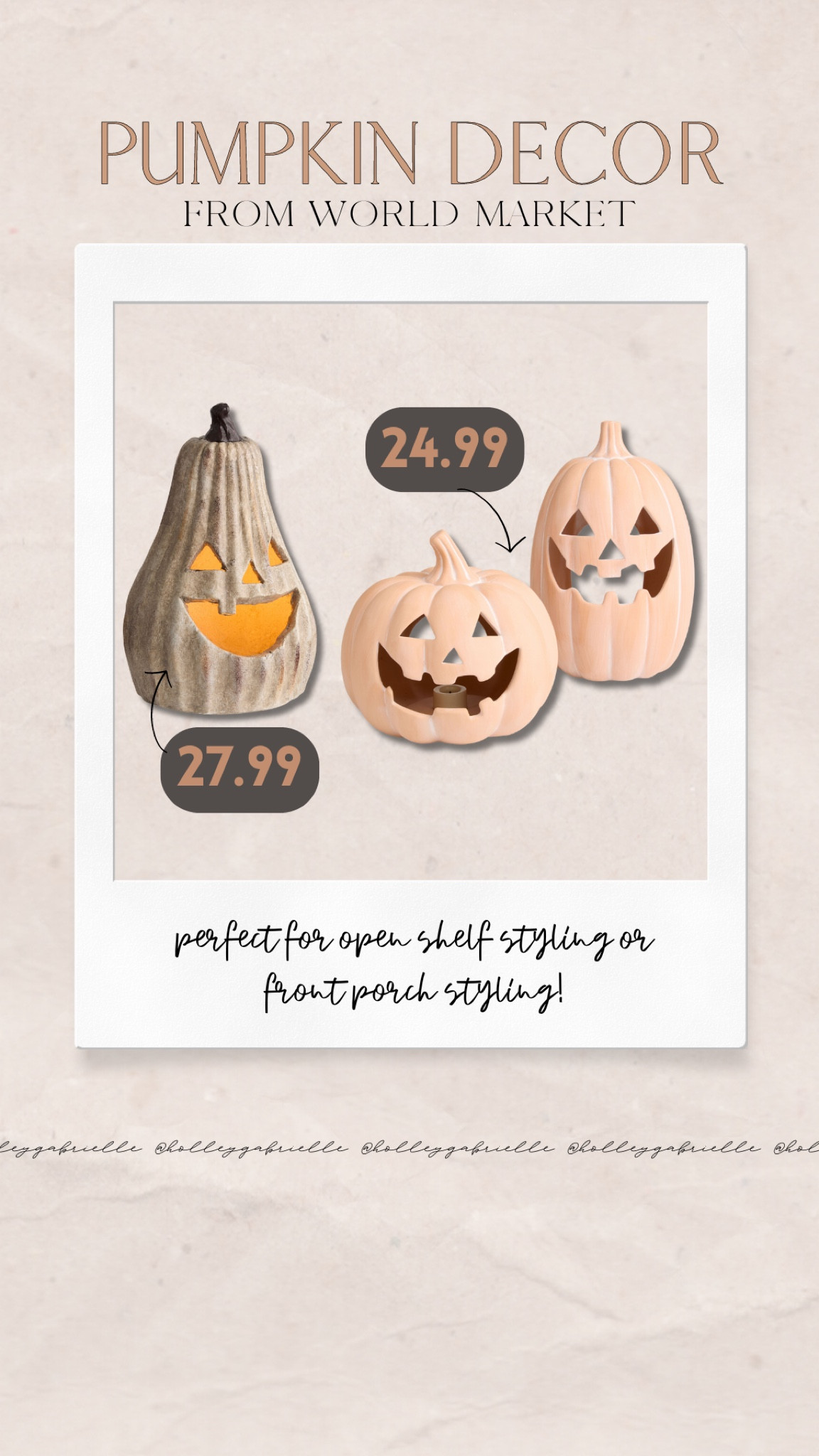 just snagged these pumpkins from World Market🙌🏼🎃✨🍂 they are perfect for open shelf styling or your front porch!!

home finds / Halloween finds / pumpkin decor / home decor / home finds / affordable decor / fall decor / fall decorating / world market / Holley Gabrielle 

#LTKHome #LTKFindsUnder50 #LTKSeasonal