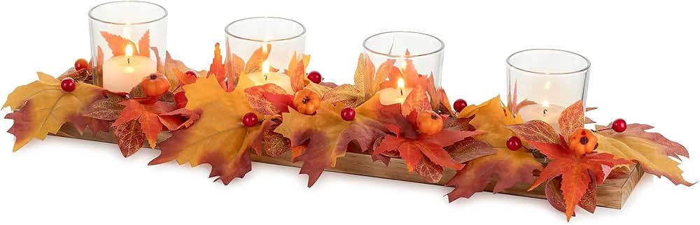 Romadedi Thanksgiving Table Centerpiece Decor: Fall Candle Holder 4 Tea Light Holders with Mini A... | Amazon (US)