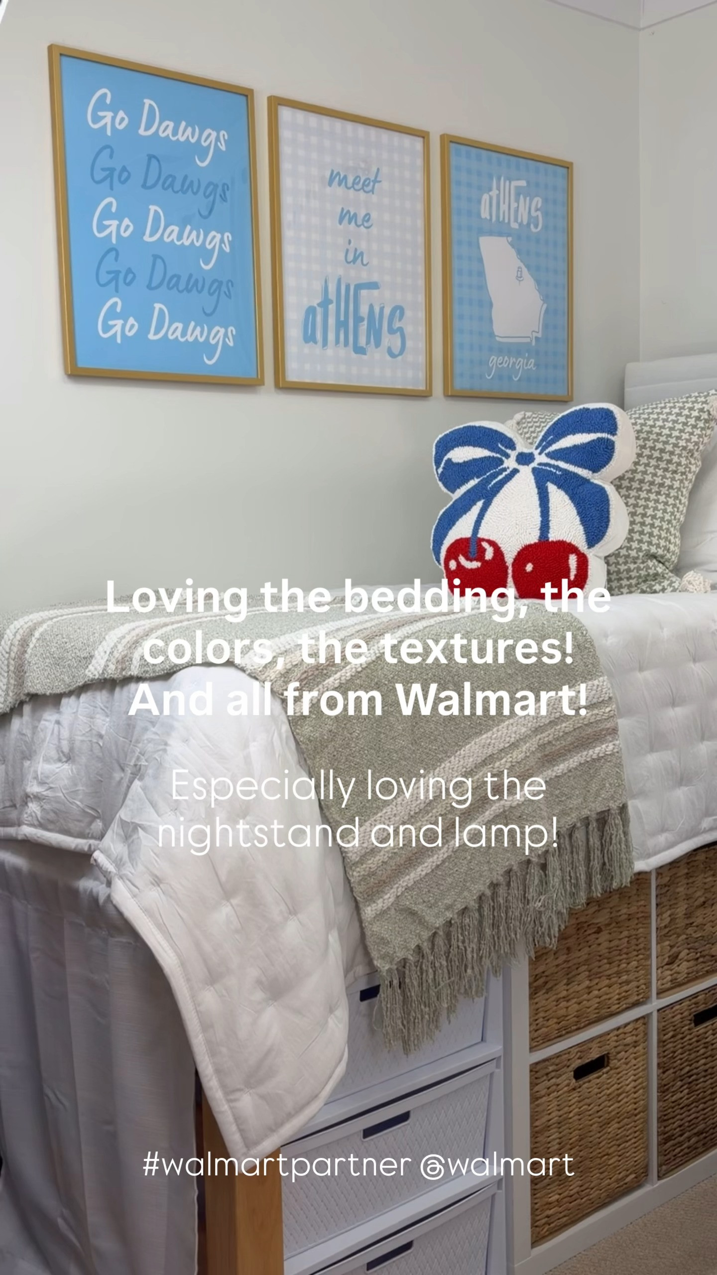 There are so many affordable and cute dorm essentials to find on Walmart! The nightstand is the perfect height next to a semi-lofted bed and the woven texture of the fabric bins adds so much to the room! We had fun putting this room together and so can you! 

  @walmart 

 #walmartpartner #walmart