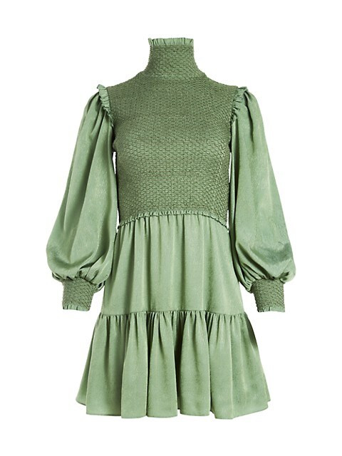 Elvira Smock-Bodice Puff-Sleeve A-Line Dress | Saks Fifth Avenue