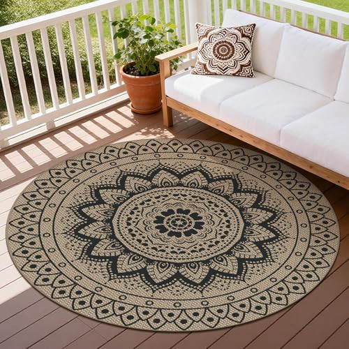VSIWB Easy Jute Outdoor Round Rug, 5ft Washable Indoor Outdoor Patio Rug, Black Non Slip Round Area Rug Farmhouse, Boho Carpet for Backyard Patio | Amazon (US)