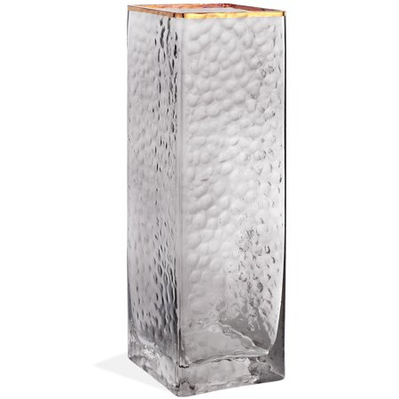 SANFERGE Hammered Crystal Clear Gray Glass Flower Vase with Golden Rim Decor Cube Square Flower Arra | Walmart (US)