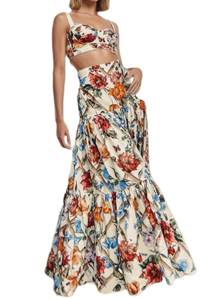 ksotutm 2 Piece Skirt Sets for Women Animal Printed Halter Top High Waist Maxi Skirt Women's Fash... | Amazon (US)