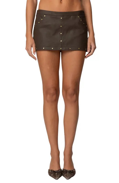 EDIKTED Stormi Faux Leather Mini Skort in Brown at Nordstrom, Size Medium | Nordstrom