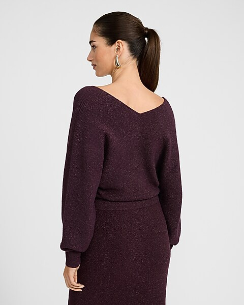 Glitter Double V-Neck Dolman Sweater | Express