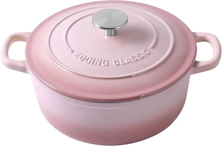 Enameled Cast Iron Covered Dutch Oven with Lid Round Pot for Bread Baking, 7 Quart, Pink | Amazon (US)