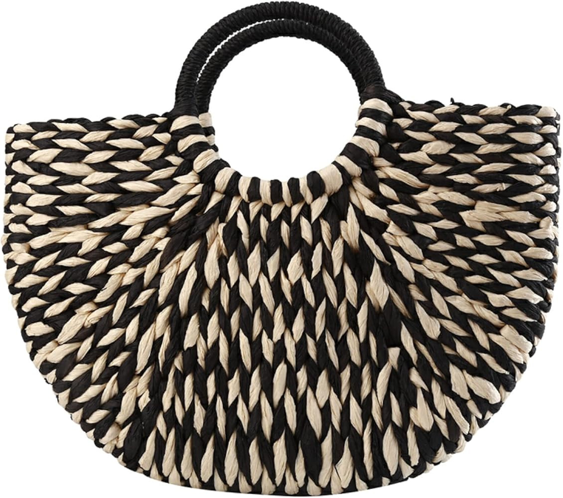 Women Handbag Rattan Wicker Straw Woven Half-round Bag Large Capacity Female Casual Travel Tote F... | Amazon (US)