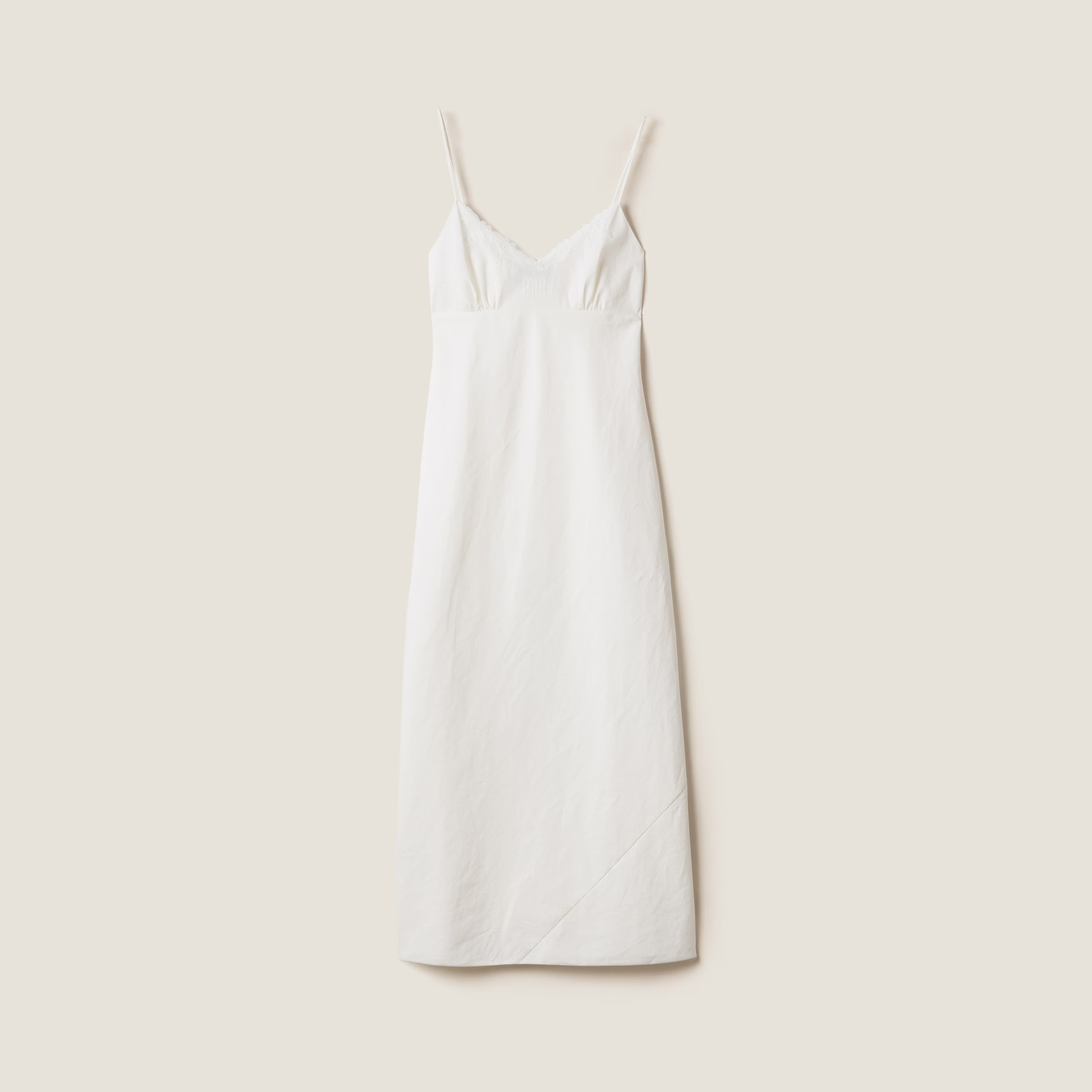 Ivory Embroidered Slubbed Canvas Maxi-dress | Miu Miu | Miu Miu INT