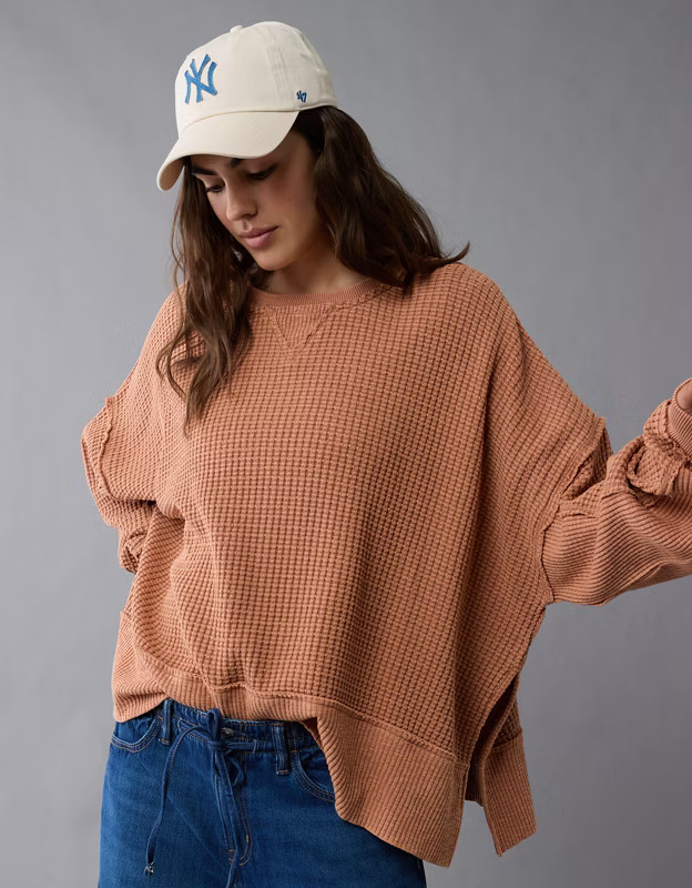 AE Big Hug Crew Neck Waffle Sweatshirt | American Eagle Outfitters (US & CA)