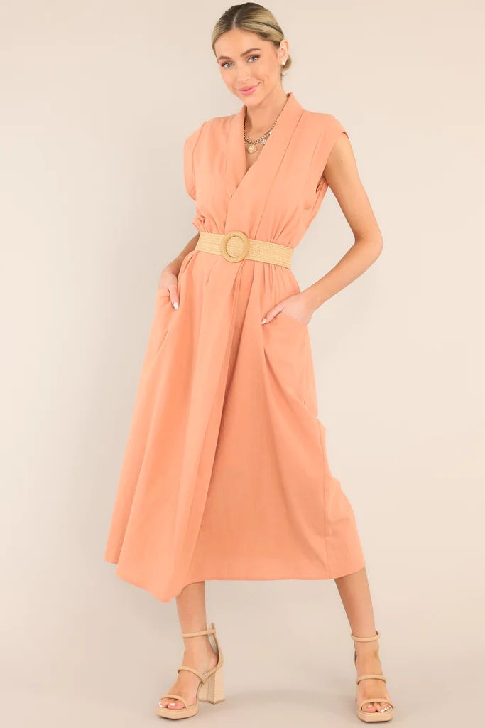 Daily Gratitude Light Clay Belted Midi Dress | Red Dress