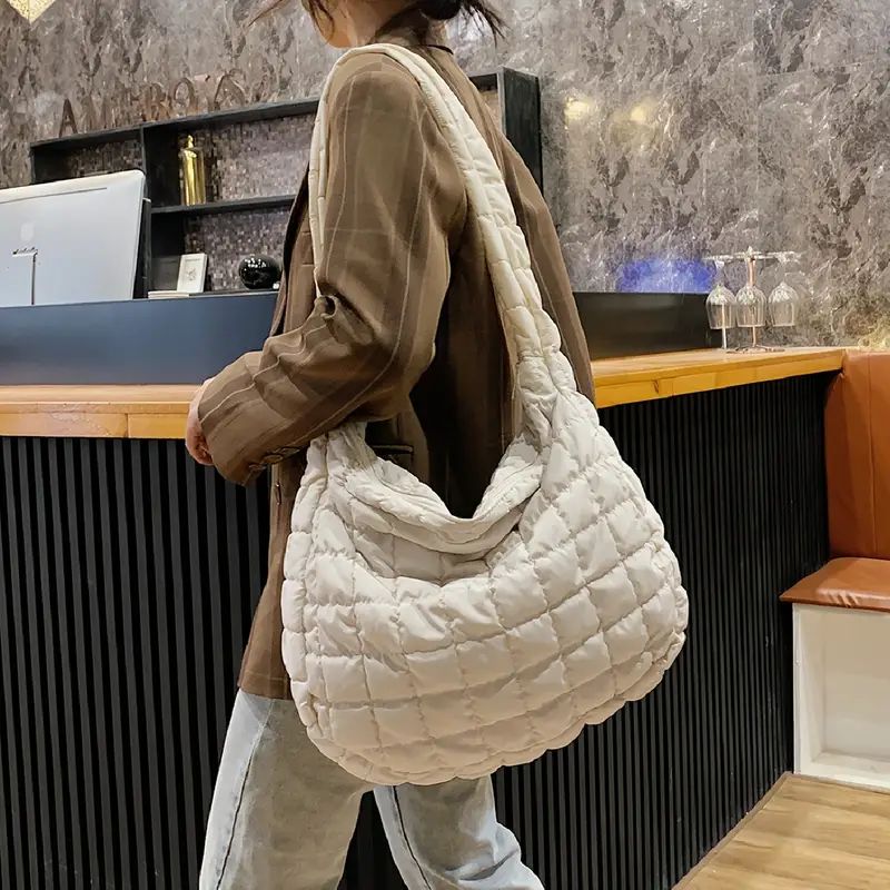 Padded Argyle Quilted Crossbody Hobo Bag, Cotton Filled Large Capacity Shoulder Tote Bag For Work | Temu Affiliate Program
