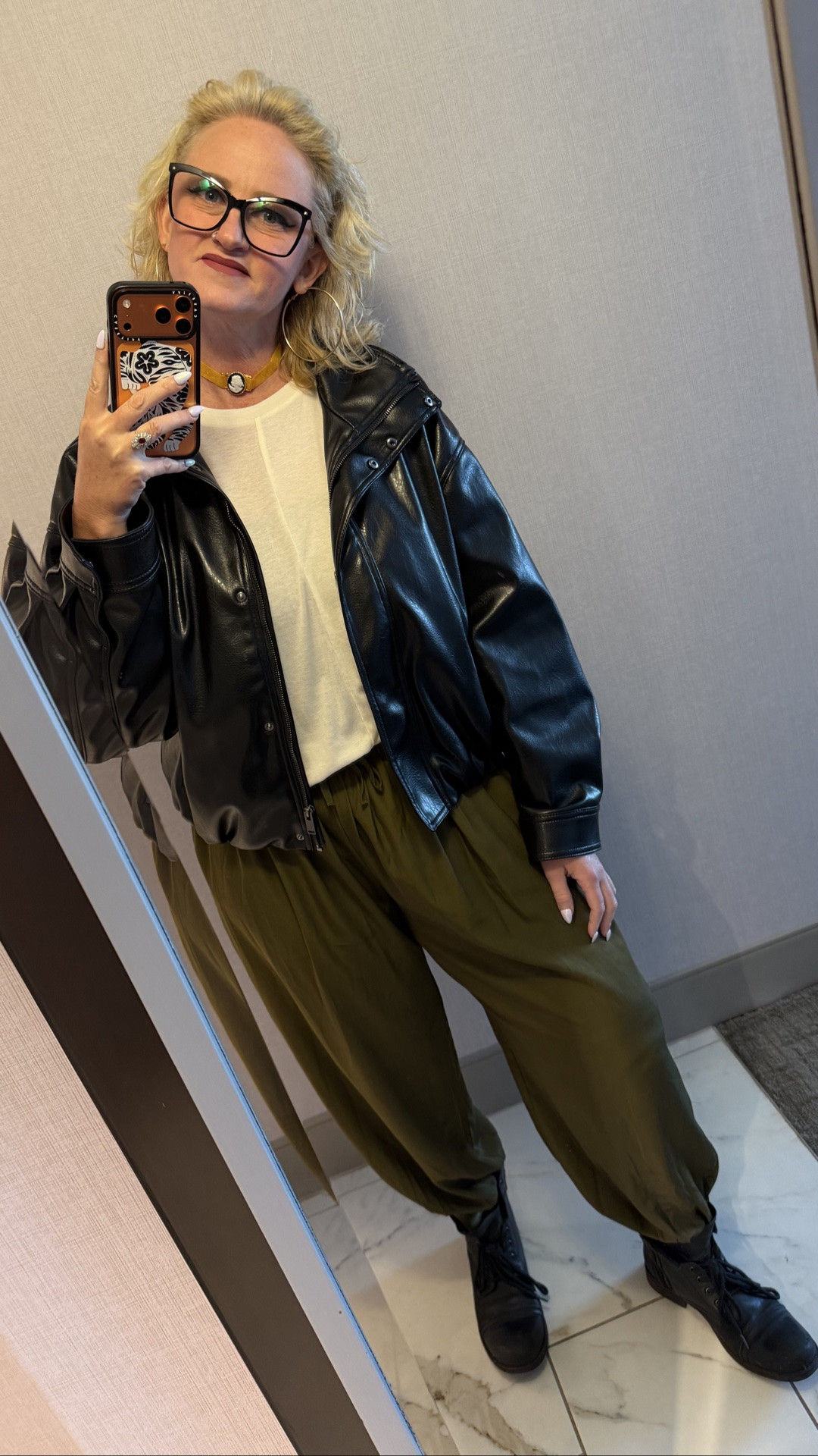 Accessorize with me. 🖤
Vintage cameo choker (love my Quirky Vintage FB group) ✅
Big hoops. My go-to. ✅
Faux leather jacket. Elevates any look. ✅
Combat boots. A necessity. ✅

#LTKootd #LTKvlog #LTKOver40