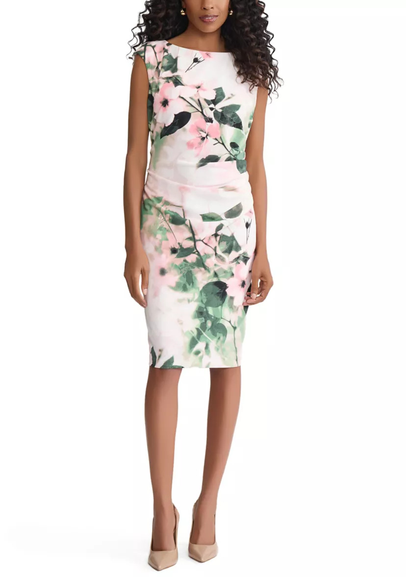Women's Boatneck Floral Print Side Pleat Dress | Belk