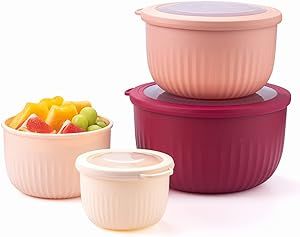 COOK WITH COLOR Prep Bowls with Lids- 8 Piece Nesting Plastic Small Mixing Bowl Set with Lids (Pi... | Amazon (US)