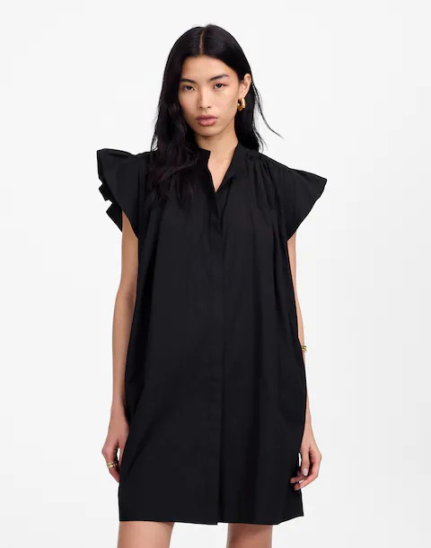 Flutter Sleeve Button-Front Mini Dress in Poplin | Madewell