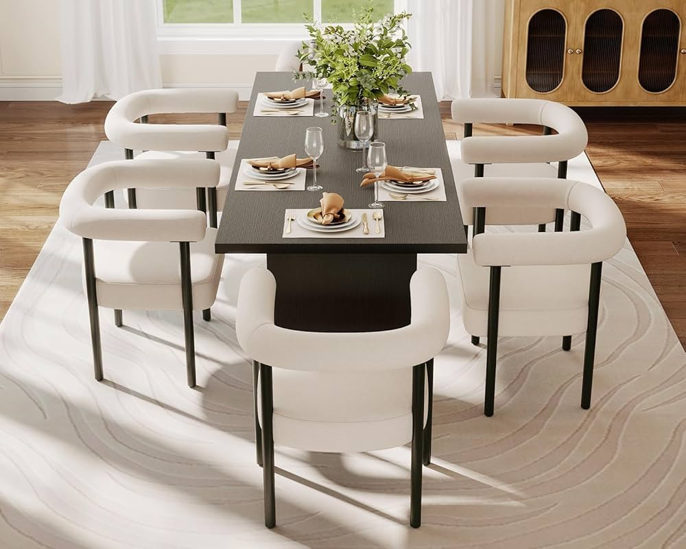 Mid Century Modern Barrel Dining Chairs Set of 6, Farmhouse Upholstered Kitchen & Dining Room Cha... | Amazon (US)