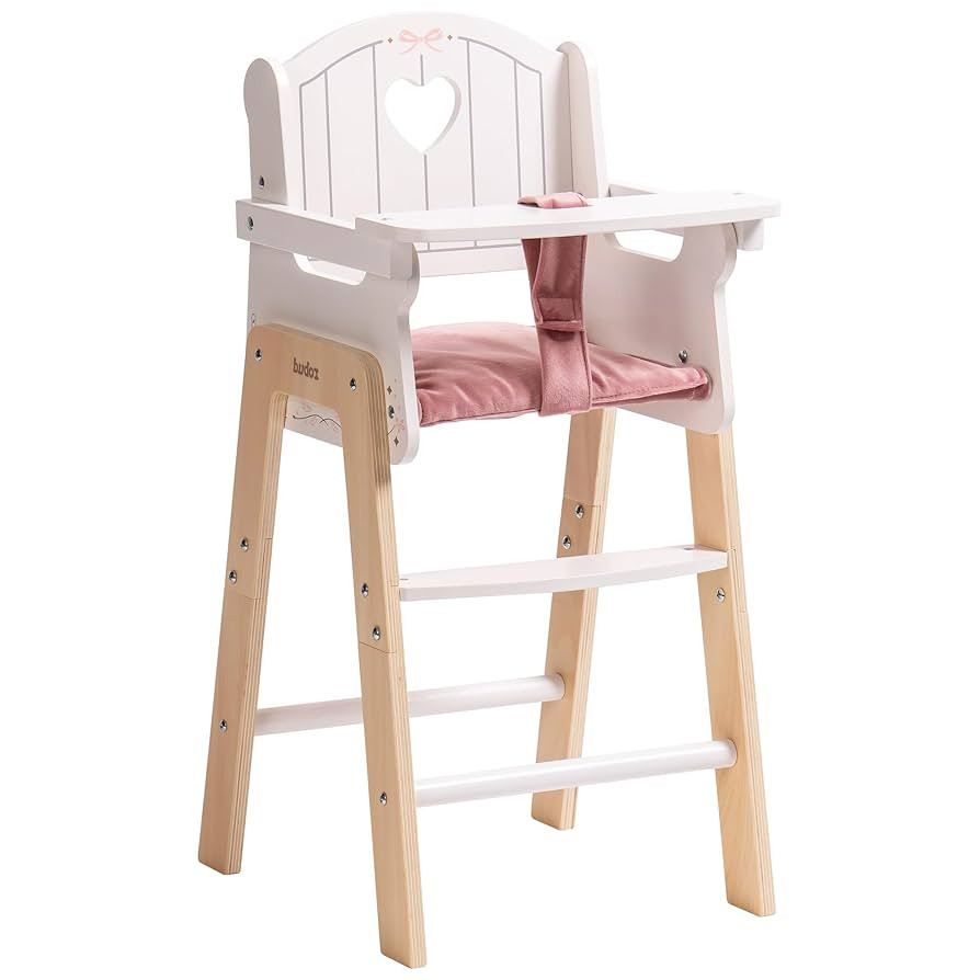 ROBUD Play High Chair, Pretend Play High Chair with Cushion, Movable Table, Wooden Baby Doll Acce... | Amazon (US)