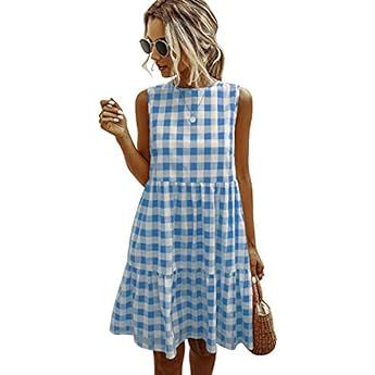 Women Summer Casual T Shirt Dress Boho Floral Midi Dress with Pockets Empire Waist | Amazon (US)