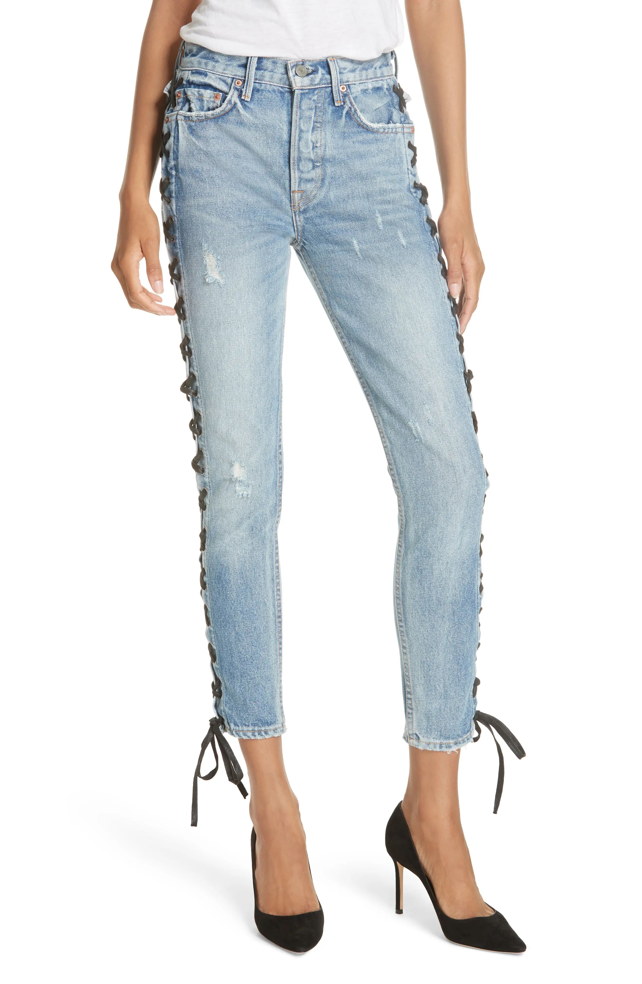 Women's Grlfrnd Karolina High Waist Lace-Up Crop Skinny Jeans | Nordstrom