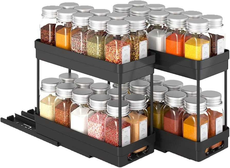 Pull Out Spice Rack Organizer for Cabinet,2-Tier Slide Out Spice Racks Organizer,Easy Installatio... | Amazon (US)