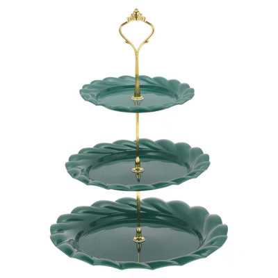 Unique Bargains Halloween Christmas Circular 3-Layer Dessert Cupcake Stand with Layered Serving Tray for Pastries Donuts and Fruits Dark Green White | Target