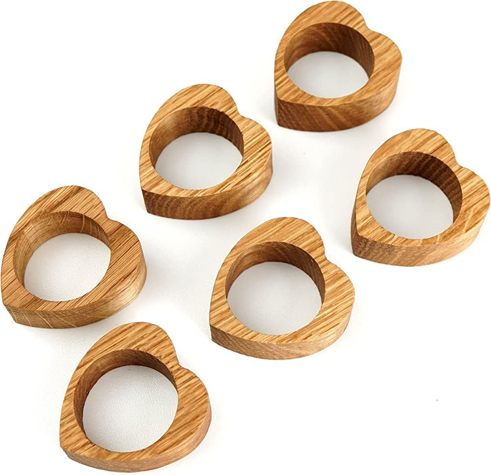 WonderWood Design Wooden Napkin Rings Set of 6 - Holders Heart Shape Natural Solid Oak Wood -Tabl... | Amazon (US)