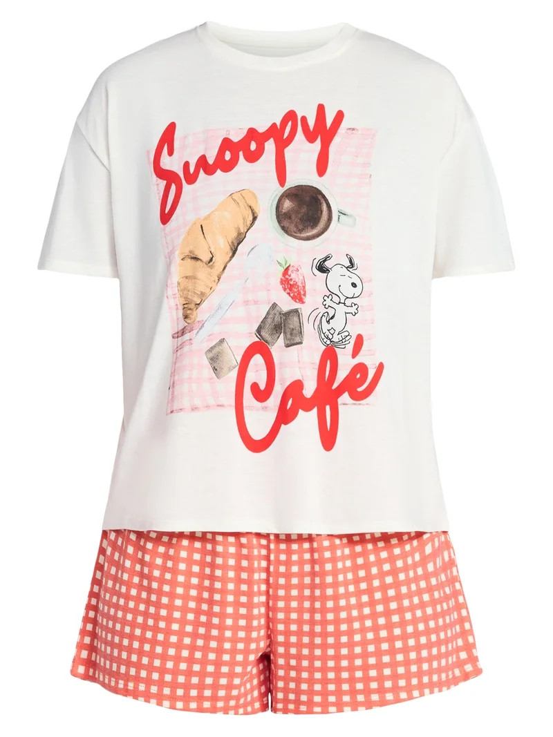 Snoopy Women's and Women's Plus Peanuts Sleep Tee and Shorts Pajama Set from Grayson Social, 2-Pi... | Walmart (US)