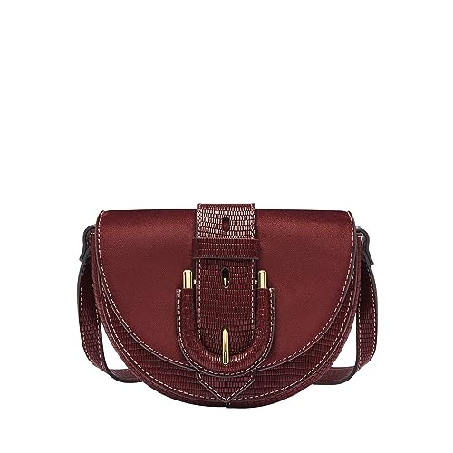 Fossil Women's Harwell Leather Small Flap Crossbody Purse Handbag, Mahogany W/Suede Flap (Model: ZB1939243) | Amazon (US)