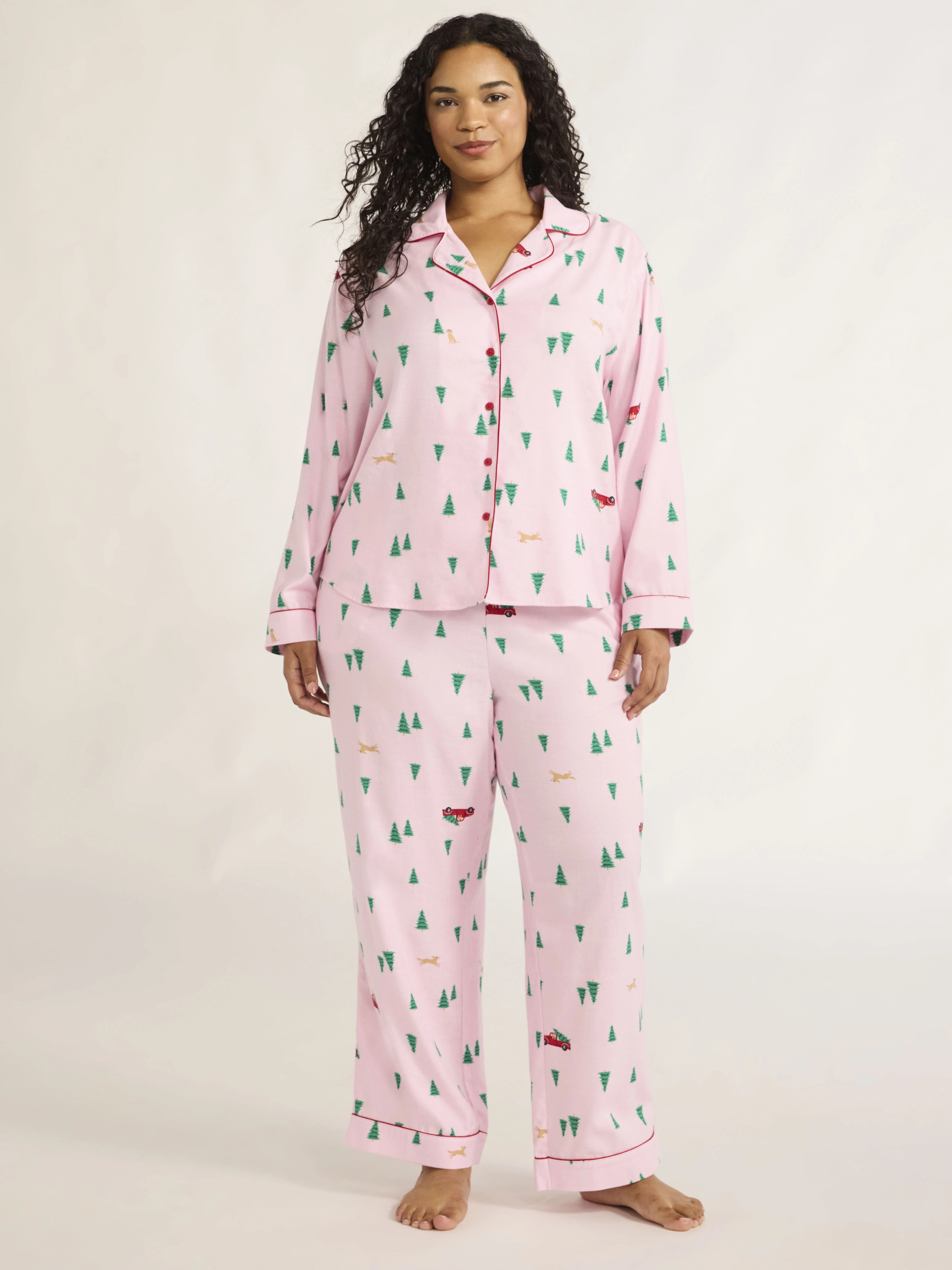 Joyspun Women's Flannel Long Sleeve Top and Pants Pajama Set, 2-Piece, Sizes XS-3X | Walmart (US)