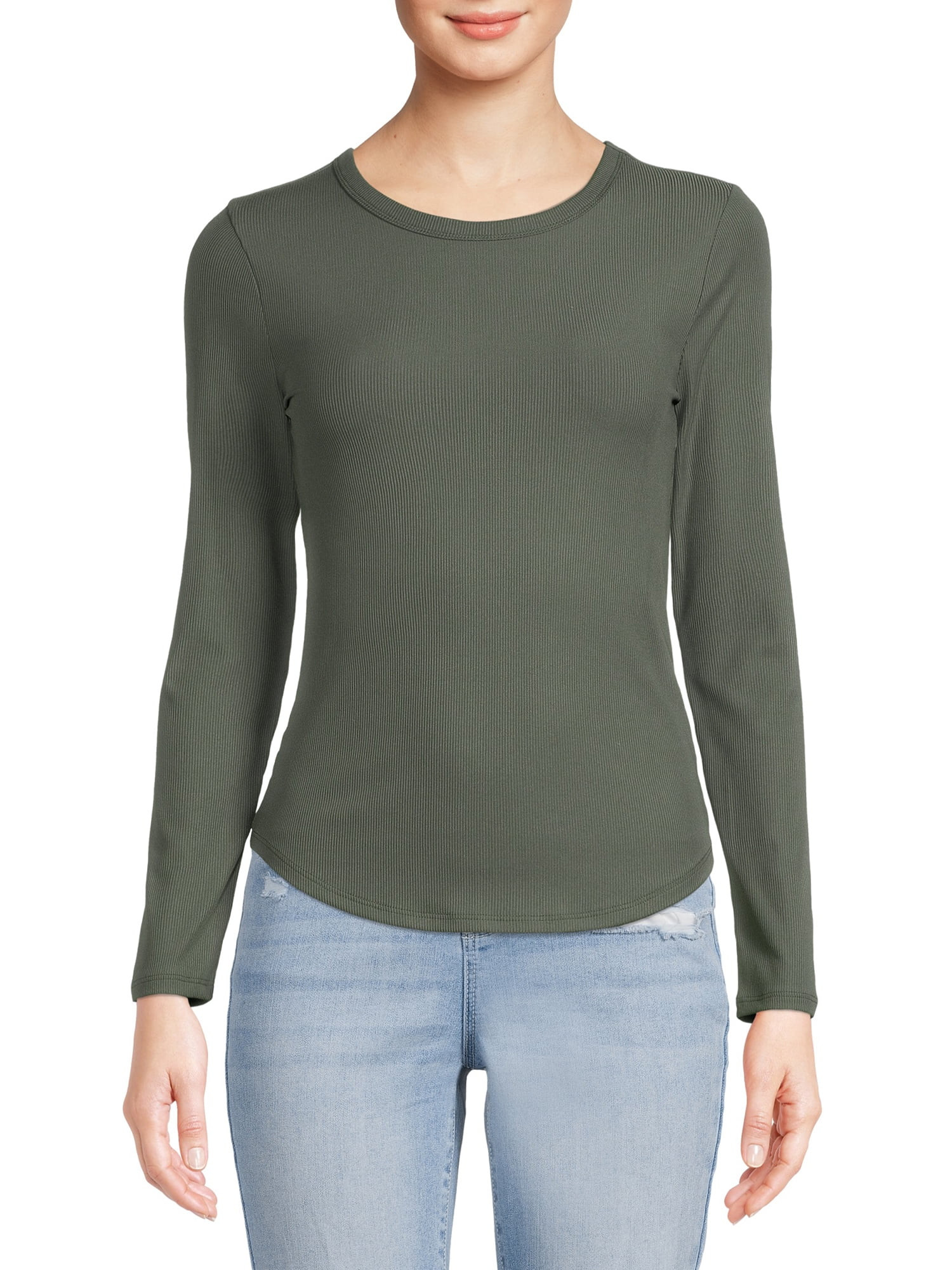 No Boundaries Juniors' Crew Ribbed Long Sleeve Tee - Walmart.com | Walmart (US)