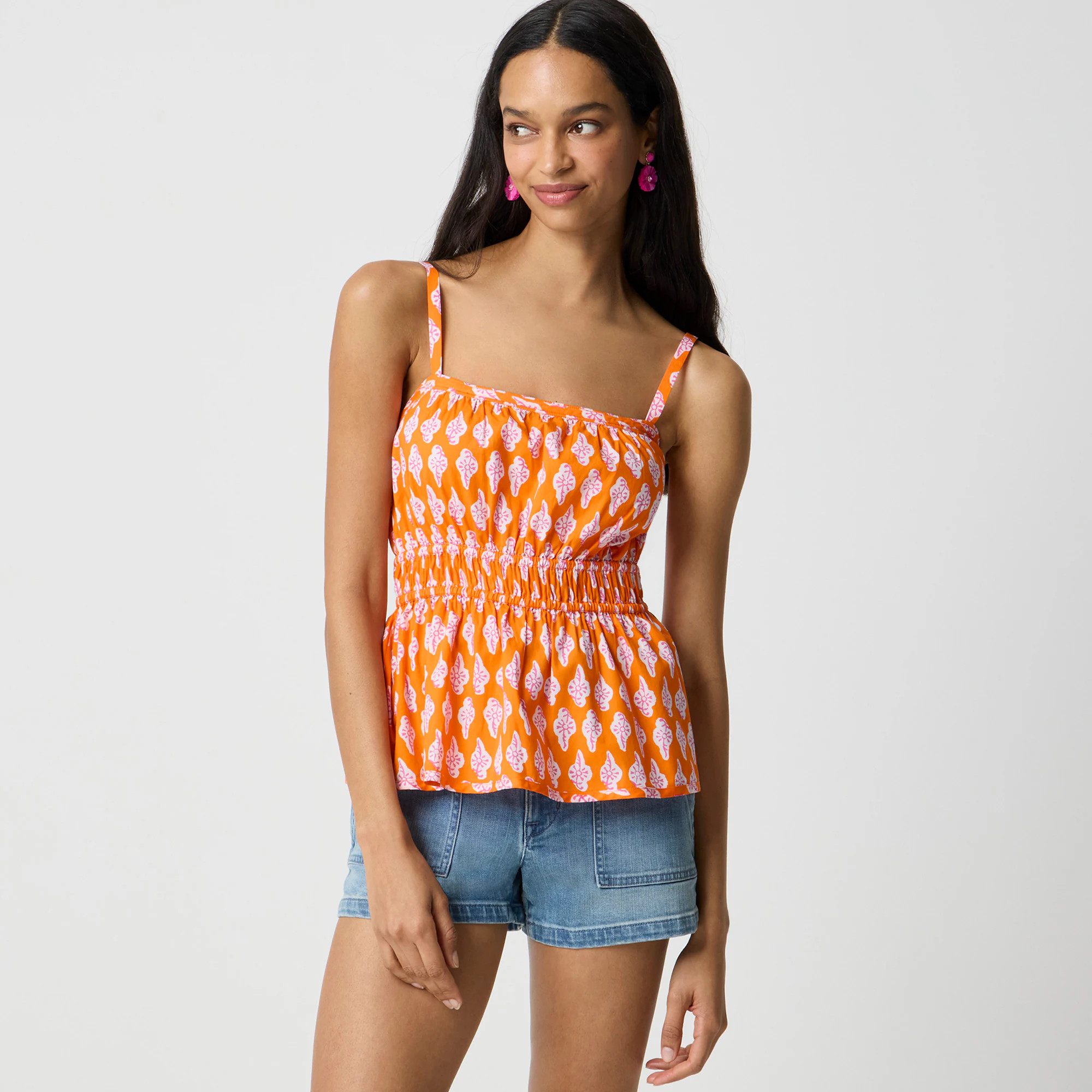 Printed strappy shirred top | J.Crew Factory