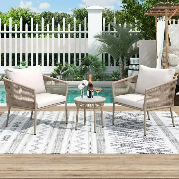 3pcs Patio Chairs Set, including 2 Single Chairs and 1 Coffee Table, Outdoor Front Porch Furnitur... | Walmart (US)