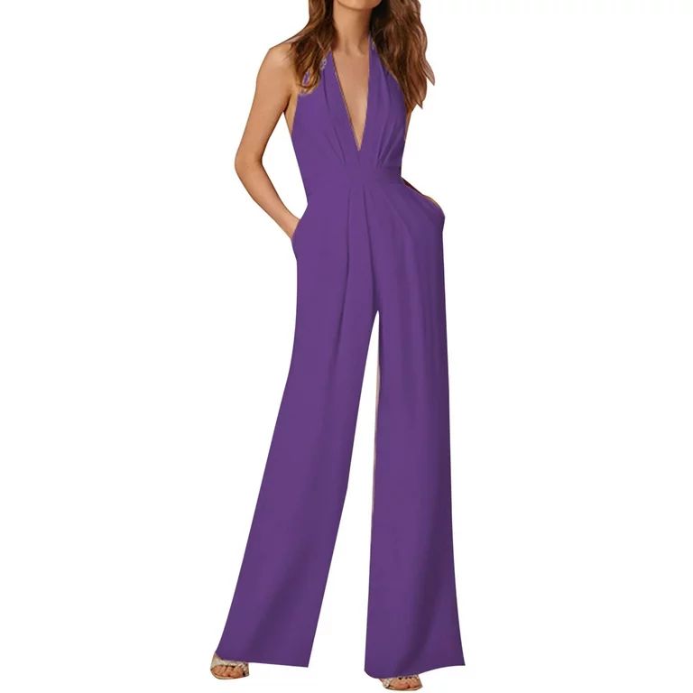 Womens Jumpsuits And Rompers Dressy Banquet Dress Hanging Neck Long Pants Rompers For Women Summe... | Walmart (US)