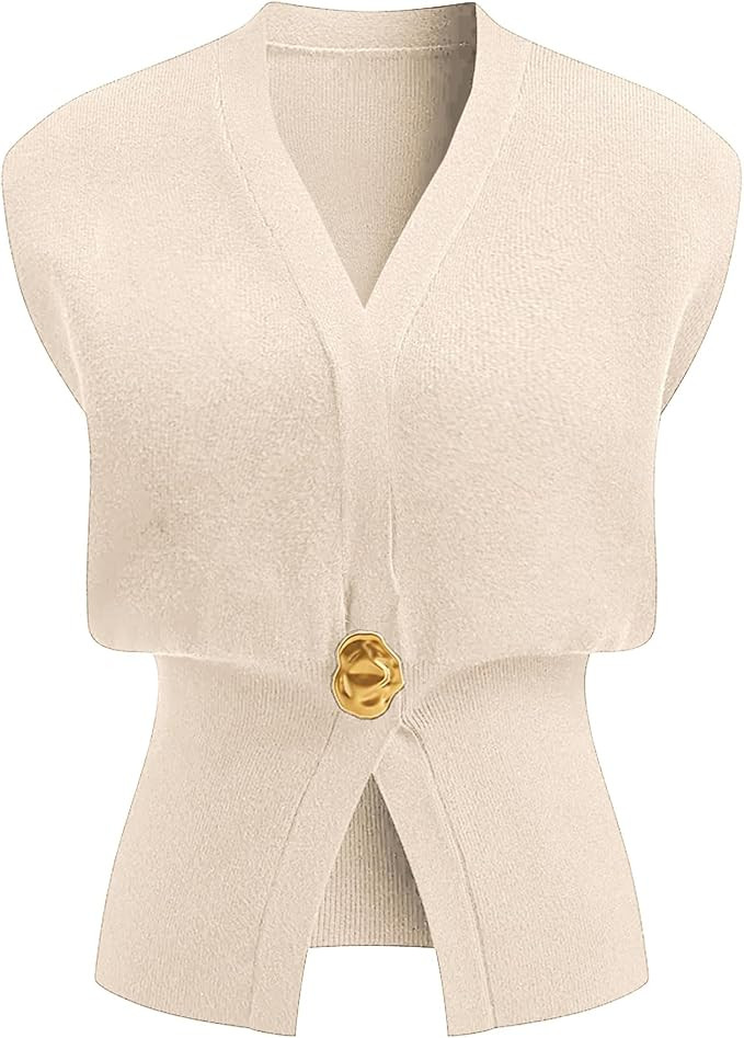 Womens Sleeveless Sweater Vest Deep V Neck Button Down Waist Cinched Knit Trendy Solid Pullover T... | Amazon (US)