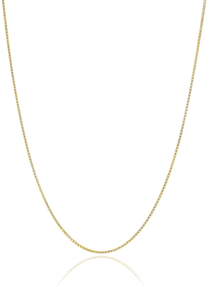 Bling For Your Buck 18K Gold Over Sterling Silver .8mm Thin Italian Box Chain Necklace 14" - 40" | Amazon (US)