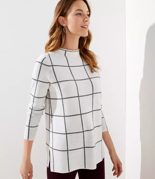 Plaid Mock Neck Tunic Sweater | LOFT